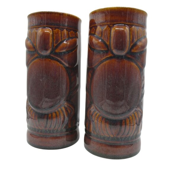 Libbey Tiki Mug Cup Brown Gold Hawaiian Beach Cocktail Bar Vintage SET OF 2 - Picture 4 of 6